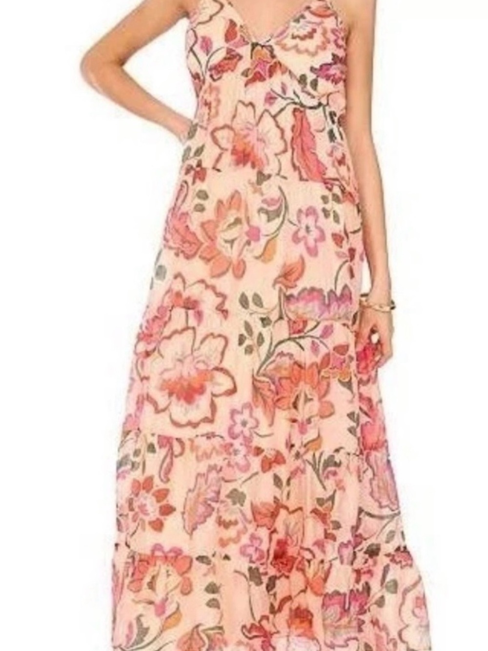 1. State Peach Floral Maxi Dress with Pink & Green Accents NWOT